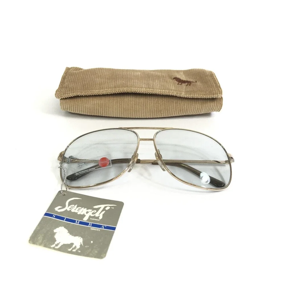 Vintage Serengeti Sunglasses Mens 5078M Species Gold Aviator Blue Photochromic